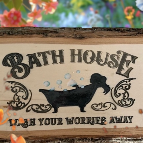 Other - Rustic Bath House Wooden Sign - Black & Brown Cottagecore Style NEW
